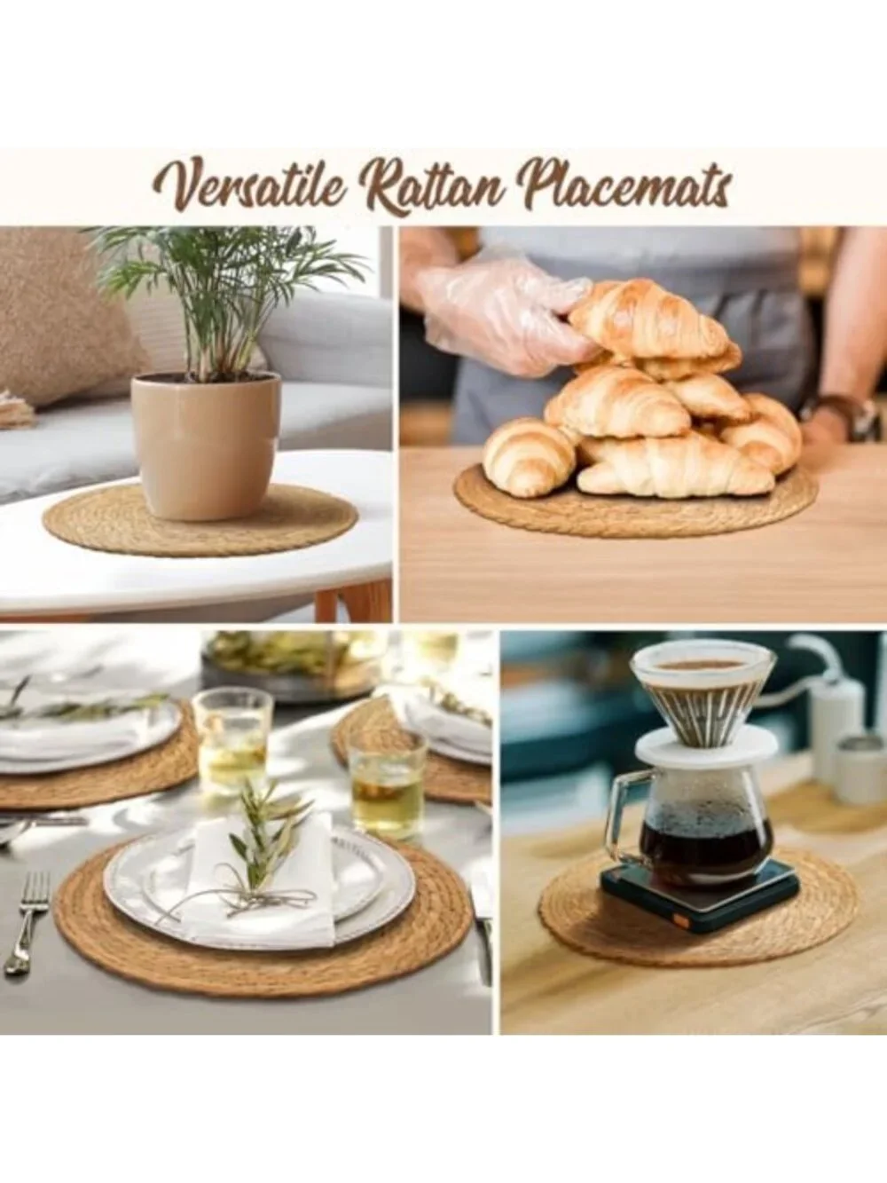 Set of 10 12” Round Woven Placemats | Stylish Plate Chargers for Dining Table